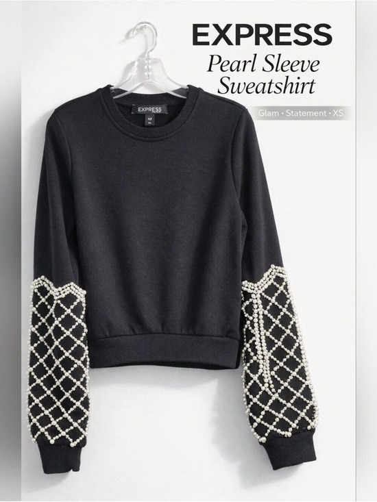 Express Tops - EXPRESS Black Pearl Rhinestone Sweatshirt Glam Statement XS Extra Small